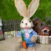 Figura de Coelho Artesanal em Palha Tecida Estilo Floresta para Decoração de Janela de Sala de Estar, Enfeite Pequeno de Páscoa, Adereços para Fotografia