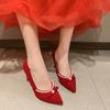 Sapatos de Casamento Chineses 2025 Primavera e Outono Novo Estilo Traje Xiuhe Vestido de Casamento Dupla Utilização Sapatos de Noiva Casamento Vermelho Francês Salto Alto
