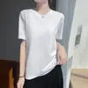 Camiseta de Verano 100% Algodón Australiano Peinado Ice-Cool Estilo Coreano Cuello Redondo, Top Básico de Color Sólido Estilo Coreano Holgado Adelgazante para Mujer