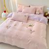 Conjunto de Roupa de Cama Quente Espesso Quatro Peças de Toalha de Algodão Pura Estilo Desenho Animado Fresco Outono e Inverno Conjunto de Três Peças
