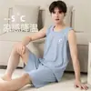 Pijama de verano para hombre, seda de hielo modal fresca, talla grande, camiseta sin mangas holgada y shorts, conjunto ligero para estar en casa
