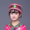 Chapéus Étnicos Infantis para Meninos, Trajes de Dança e Adereços de Cabeça para Meninas das Minorias Étnicas de Guangxi Zhuang, Miao, Tujia, Yi, Yao e Dong