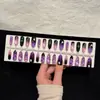 Uñas Postizas Hechas a Mano Moradas Night Ghost de 30 Piezas, con Cuentas de Cristal y Diseño Ojo de Gato, un Nuevo Estilo de Uñas Postizas Pre-diseñadas