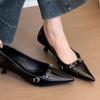 Zapatos de Tacón Alto Negros de Moda con Punta Estilo Francés para Mujer con Sentido del Diseño, Hebilla Metálica, Estilete Sexy, Boca Baja, Zapatos Individuales Versátiles