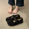 Zapatos Individuales de Lana Estilo Coreano con Lunares Mary Jane para Mujer Versátiles Estilo Otoño Correa Única Corte Bajo Mocasines Retro
