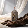 Item cultural colecionável: Pingente de Agarwood com incrustação de cinábrio, colar amuleto "Paz e Serenidade", estilo chinês