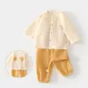 Conjunto de Gaze para Bebê, Roupas de Casa para Bebê, Conjunto de Manga Longa em Algodão Puro de Camada Dupla, Roupas de Verão com Ar Condicionado para Crianças Meninas