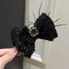 Pinza de Plátano con Lazo de Lentejuelas Negras y Pedrería Estilo Coreano para Cabello Semirrecogido, Pinza Vertical para Cola de Caballo Alta, Pasador para el Trasero de la Cabeza Accesorio para el Cabello