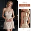 Camisón de encaje puro sexy realzador de busto textura de terciopelo diseño de cordón falda corta ropa de casa pijamas