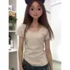 Camiseta Elegante Juvenil de Manga Corta Ajustada para Mujer Primavera y Verano 2026 Nuevo Modelo Gris Cuello Redondo Hombro Normal Top Estudiante