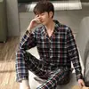 Pijama para hombre primavera y otoño algodón tejido manga larga simple talla extra joven traje para casa