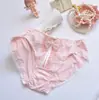 Calcinha Feminina Fofa Estilo Japonês Bordado Fresco com Babados Seda Leite Folha de Lótus Princesa Estudante Cintura Média Triângulo