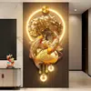 Peixe Koi e Caractere da Fortuna Decoração de Grelha de TV para Sala de Estar Peça Pendurada, Árvore do Dinheiro de Luxo Leve, Bacia do Tesouro, Mural de Luz para Parede de Fundo da Entrada