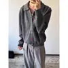 Cardigã de malha com design de botões vermelhos estilo Old Money, unissex, versátil para o outono, com gola lapela, suéter casaco de malha macio e confortável