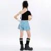 Ropa para Niñas de Jazz Danza Moderna Fresca Hombros Descubiertos Manga Corta Pantalones Cargo Cortos Únicos Conjunto de Rendimiento Verano Jazz