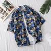 Verano Coreano Trendy Manga Corta Camisa Estilo Hong Kong Estilo Hawaiano Retro chic Suelta Camisa de Flores Playa Hombres
