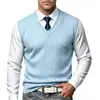 Colete masculino transfronteiriço, estilo europeu e americano, peso pesado, versátil, sem mangas, gola V, jacquard, cor sólida, simples, colete business casual