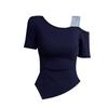 Camiseta Casual Versátil de Manga Curta com Barra Assimétrica Bonita Estilo Coreano para Mulheres Verão Casual Top Cintura Ins