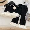 Conjunto de Roupa para Meninas 2025 Verão Novo Colete Floral Sem Mangas Camiseta Calça de Renda Infantil Conjunto de Duas Peças Princesa