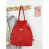 Bolsa de Almacenamiento Tejida de Pana de Color Sólido con Cierre de Cordón, Bolsa de Maquillaje Portátil de Gran Capacidad para Mujeres