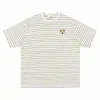 Camiseta de Manga Corta con Rayas Finas de Color Contrastante Estilo Verano para Hombres y Mujeres con Bordado de Cachorro Cuello Redondo Algodón Transpirable Ropa Diaria de Trabajo Camiseta Casual