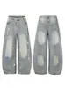 Jeans retro americanos desgastados con bordado de estrella y dobladillo curvo para hombre y mujer, pantalones casuales versátiles de pierna ancha holgados, modernos