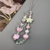 Estilo Doce Fresco Coração Laço Câmera CCD Cordão de Mão Acrílico Feito à Mão com Contas Corrente para Celular DIY Corrente para Pendurar Celular