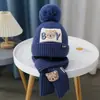 Chapéu Cachecol Duas Peças Inverno Infantil Forrado de lã Grosso À Prova de Frio Proteção Auricular Chapéu de Malha Cachecol terno Chapéu de Lã Dos Desenhos Animados