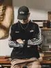 Moletom Retro Listrado Pesado Masculino Primavera e Outono 2025 Nova Moda Americana Marca Elegante Solto Tamanho Grande Top Jaqueta Masculina