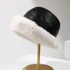 Chapéu Mongol à Prova de Frio do Nordeste Feminino Forrado com Lã Espessurado Rosto Pequeno Imitação de Pele Velha Costura em Couro Chapéu de Pescador para Inverno