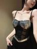 Ropa de Mujer Nueva Primavera 2025 Estilo Europeo y Americano Transfronteriza Malla Transparente con Lentejuelas Plateadas Puntadas de Color Contrastante Camisola