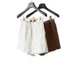 Shorts de lino de peso pesado con cintura alta y cordón, textura relajada y casual, versátiles, súper alargan las piernas, amigables para cuerpos tipo pera