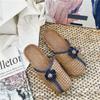 Sandálias de Rattan Tecido de Grama Baotou de Verão Chinelos Domésticos Femininos Sapatos Domésticos de Rattan com Solado Grosso para Interior