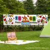 Escena de decoración de cumpleaños feliz colgando pancarta de tela tira de fondo de tela para niños fiesta de disfraces