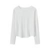 Playera Blanca de Manga Larga para Mujer Otoño e Invierno Nueva Camiseta Base Ajustada Interior Elegante Versátil Top Irregular de Espiga de Pescado