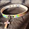 Collar de cuero de PU gótico nuevo transfronterizo europeo y americano con cadena simple con colgante de cruz de radio