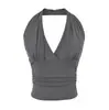 Camisola blanca de cuello halter con escote en V y espalda descubierta con copas en el pecho para mujer, nuevo estilo de verano 2026, cintura fruncida, top para llevar encima