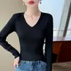 Suéter de Punto para Mujer para Otoño e Invierno, Suéter de Cuello Redondo en V, Tejido de Punto sin Costuras de Color Sólido, Suéter Básico para Mujer