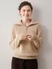 Suéter de cachemira 100% pura con media cremallera para mujer, top de punto holgado para otoño e invierno con cuello camisero, color liso, elegante, cálido y adecuado como capa base