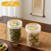 Contenedor de plástico transparente redondo BNBSR con asa, sello hermético, apto para almacenar aceitunas y otros alimentos en conserva