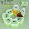 Caja de pastillas portátil transfronteriza de color de siete días, caja de almacenamiento semanal de siete compartimentos para viaje, dispensador de medicamentos publicitario