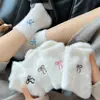 Meias Grossas de Inverno Peludas e Bonitas, Meias de Meia-Perna Quentes de Outono e Inverno com Forro de Lã Plush e Veludo para Casa com Laço