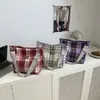 Bolso Tote de Color Contrastante Nuevo Casual a Cuadros de Gran Capacidad para Estudiantes Universitarias, Bolso de Lona para Mujer, Bolso de Hombro