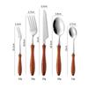 Conjunto de Talheres Ocidentais de Aço Inoxidável 304 com Cabo de Madeira Cabide, Incluindo Faca, Garfo, Colher, Faca de Bife, Garfo, Colher de Sobremesa, Conjunto de Quatro Peças para Venda por Atacado