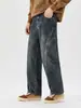 Ropa de Hombre Fengshe / Primavera y Otoño 2026 Retro Americano Parche Curvo Corte Elástico en la Cintura Sueltos Pierna Ancha Pantalones de Mezclilla