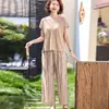 Conjunto de Roupa de Verão para o Dia das Mães Mamãe 2026 Novo Estilo Moda Fashionável para Mulheres de Meia-Idade e Idosas Conjunto de Duas Peças com Camiseta de Manga Curta