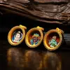 Colar Banhado a Ouro com Cravação de Diamantes Caixa de Pintura Thangka em Latão Mahakala Zakhila Ram Thangka da Tara Verde Pingente