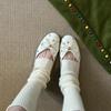 Versión Piel de Oveja ~ Moda Simple Zapatos Bajos Pequeños Lazo Remache Cuero Genuino Zapatos Planos de Mujer Un Pedal Zapatos Doug