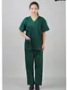 Traje Quirúrgico de Hospital Verde Oscuro Quirófano Manga Corta Algodón Puro Juego de Bata Quirúrgica Bata de Aislamiento Ropa de Trabajo Médica