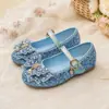 Zapatos de fiesta de rendimiento para niñas, multicolor, suela suave, antideslizantes, con correa de lazo, estilo princesa dulce, zapatos de una sola pieza